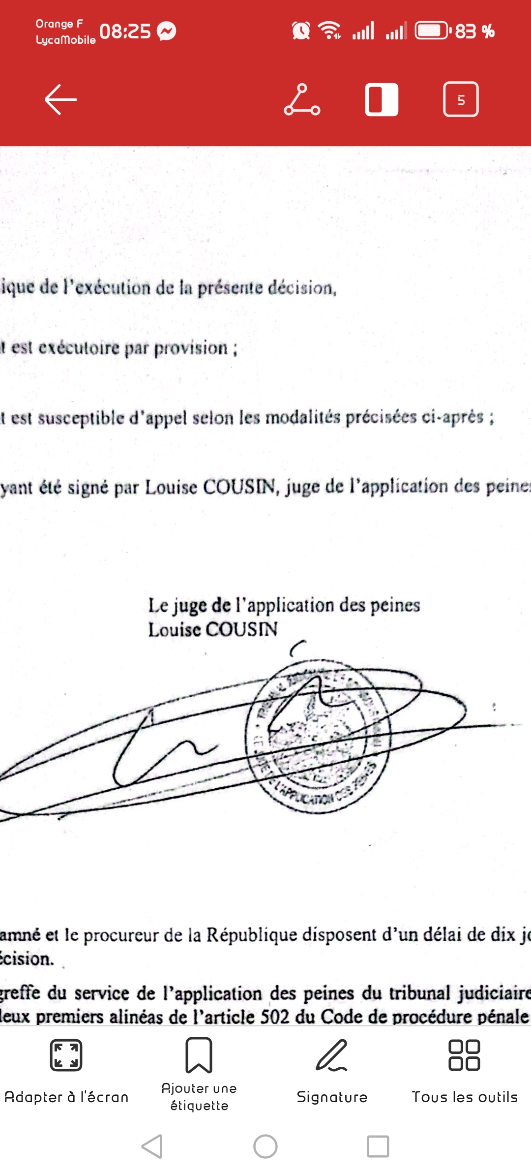 Capture de la zone signature