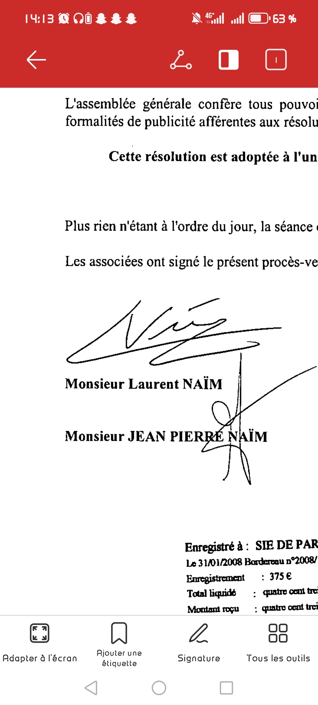 Capture de la zone signature